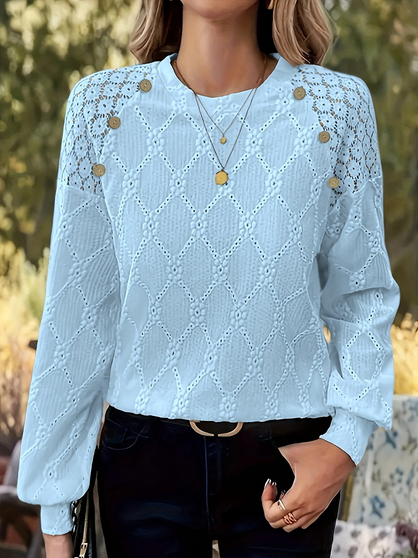 Femme™ | Eyelet Button Detail Blouse
