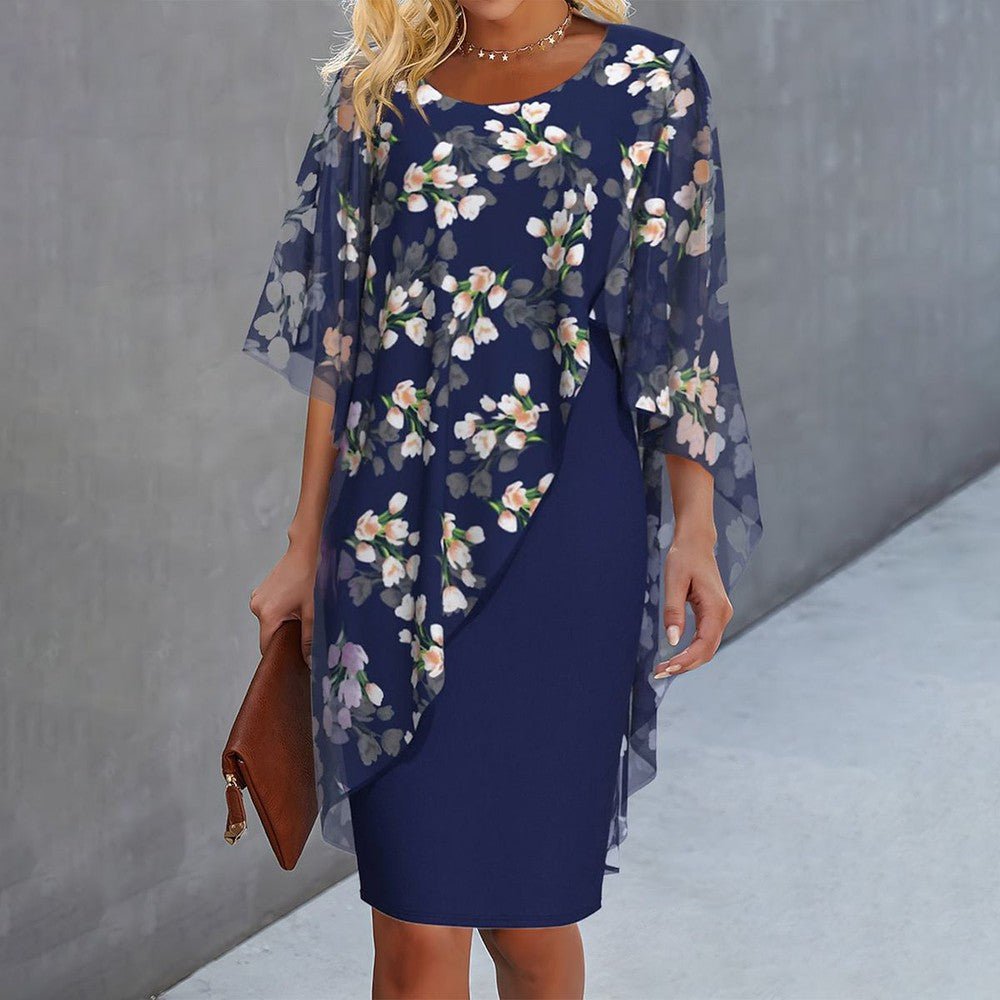 Femme™ | Floral Sheer Capelet Dress