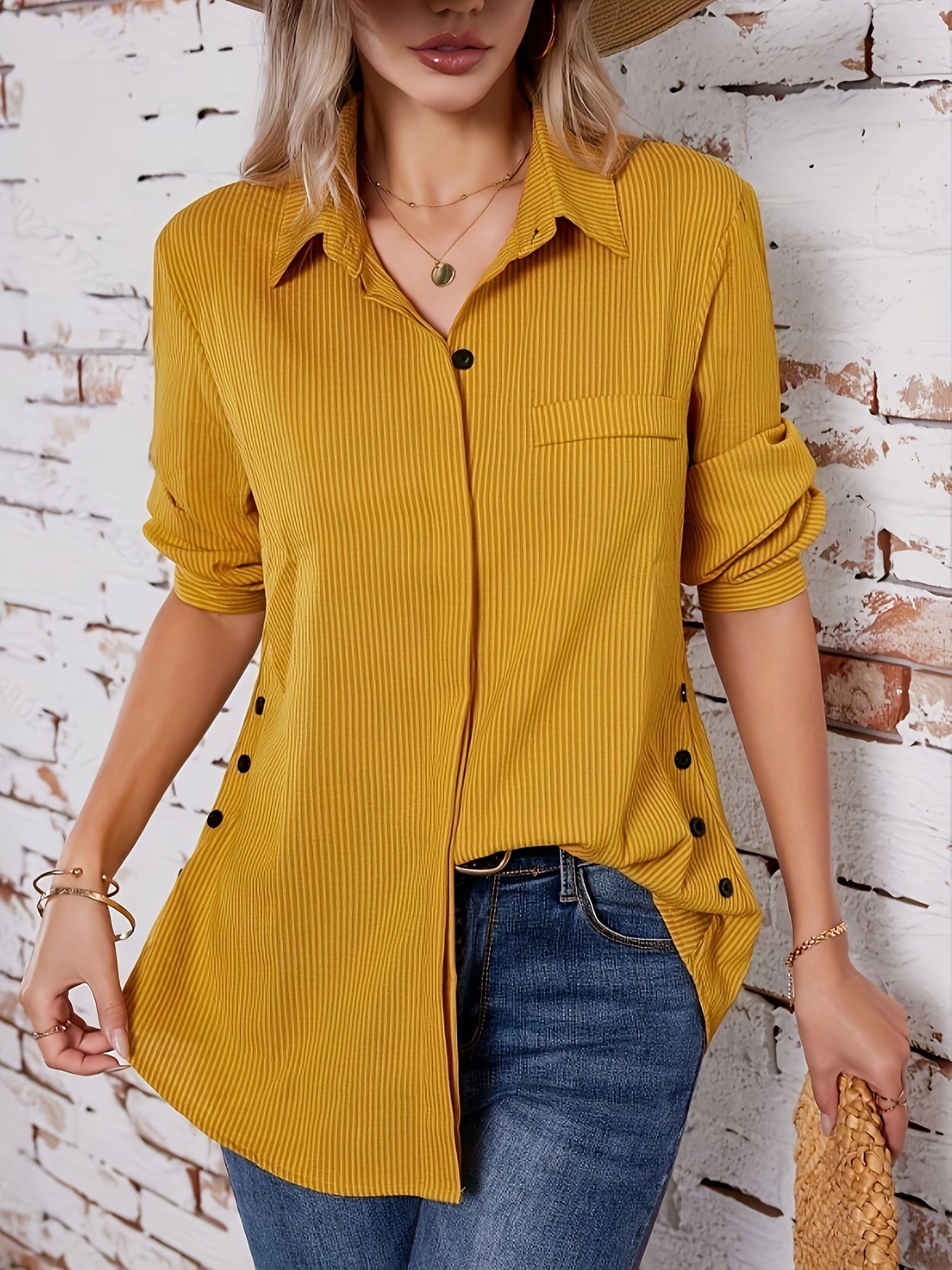 Femme™ | Textured Button Detail Blouse