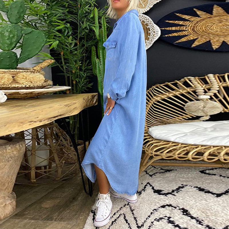 Femme™ | Long Sleeve Denim Maxi Dress