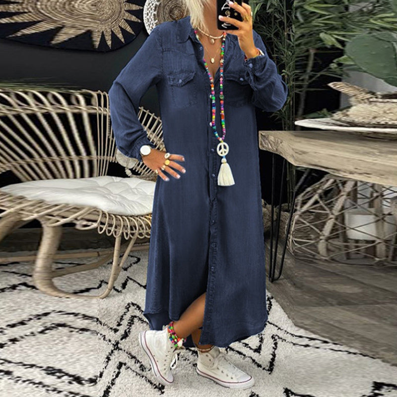 Femme™ | Long Sleeve Denim Maxi Dress