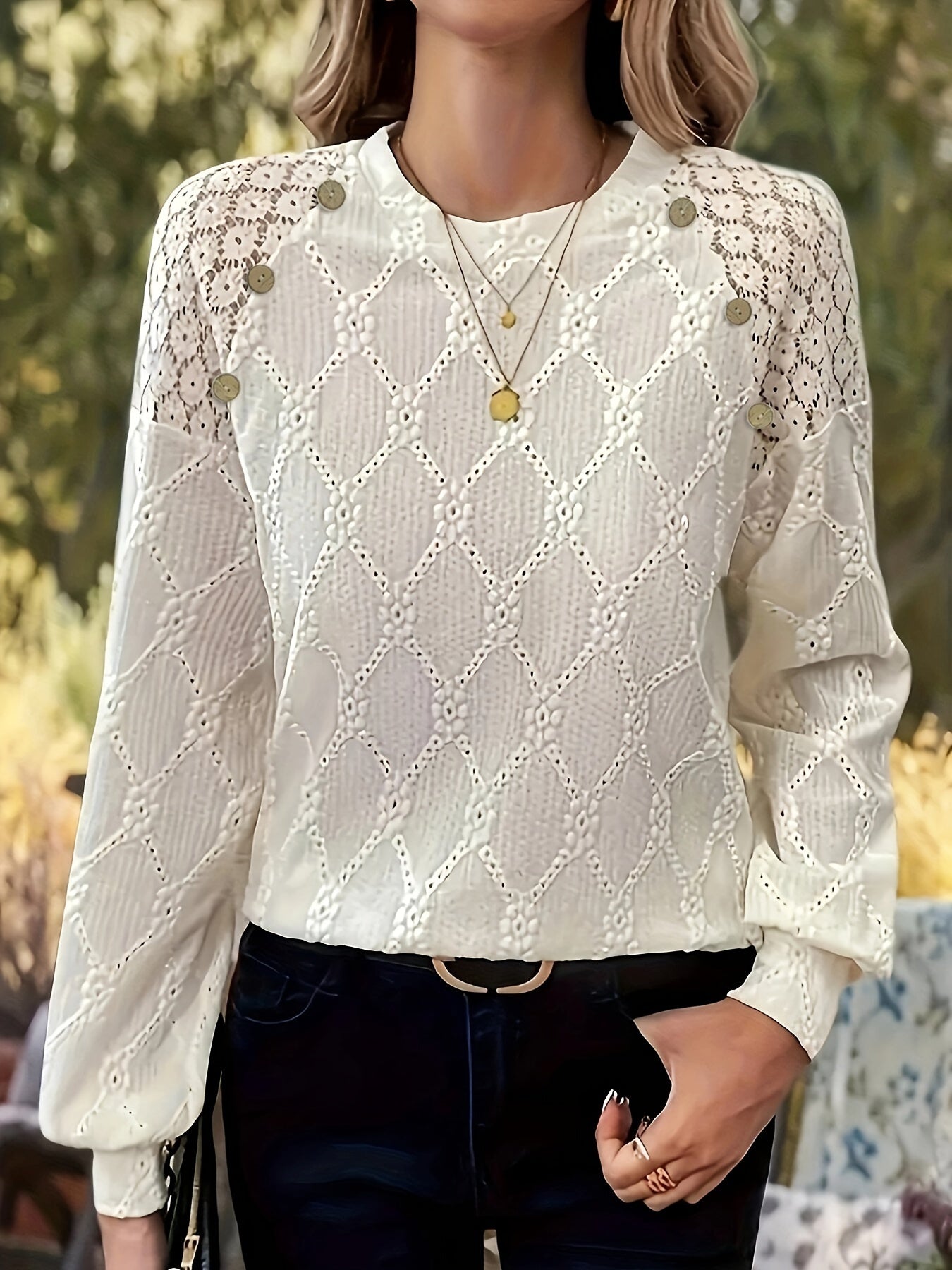Femme™ | Eyelet Button Detail Blouse