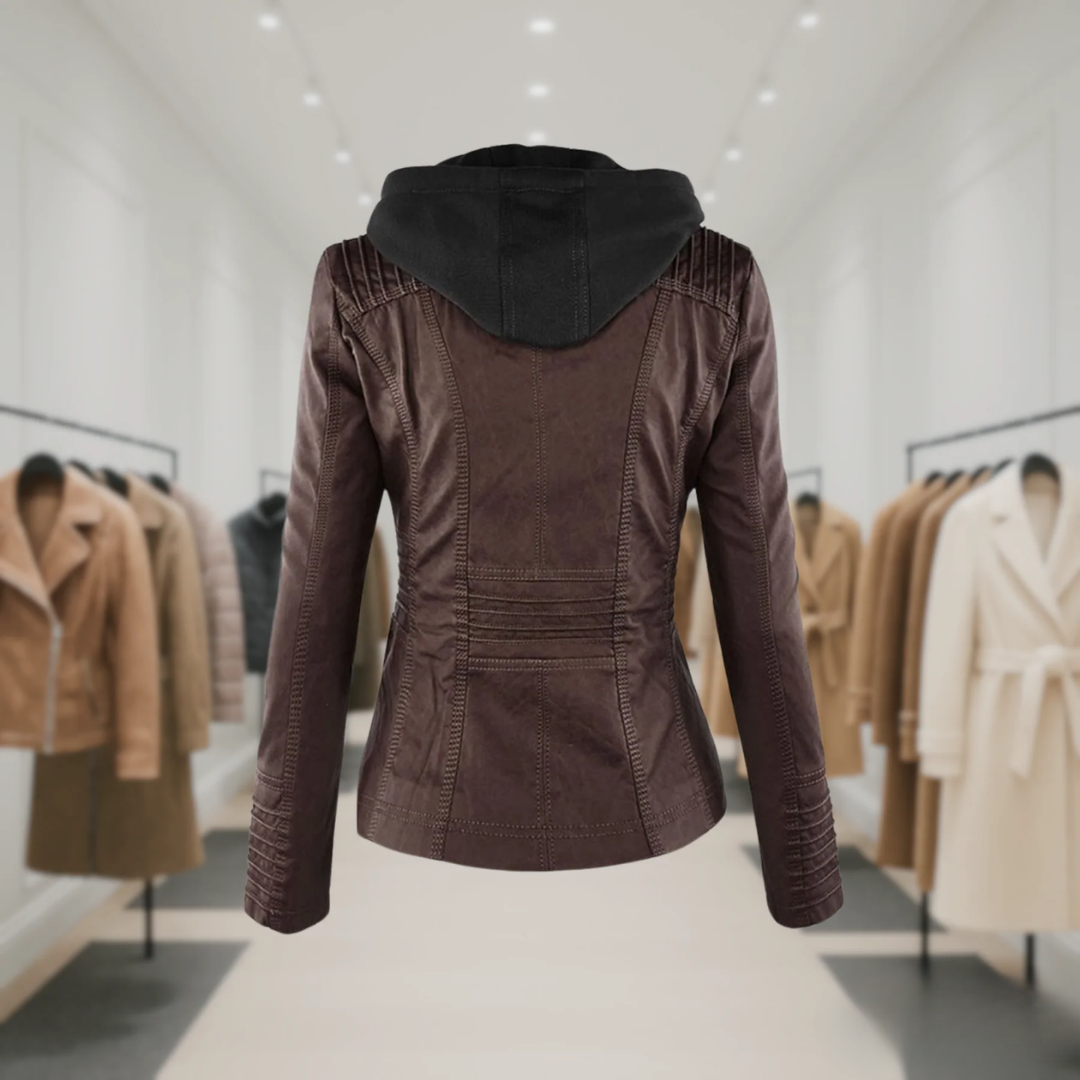 Femme™ | Waterproof Leather Jacket with Hood