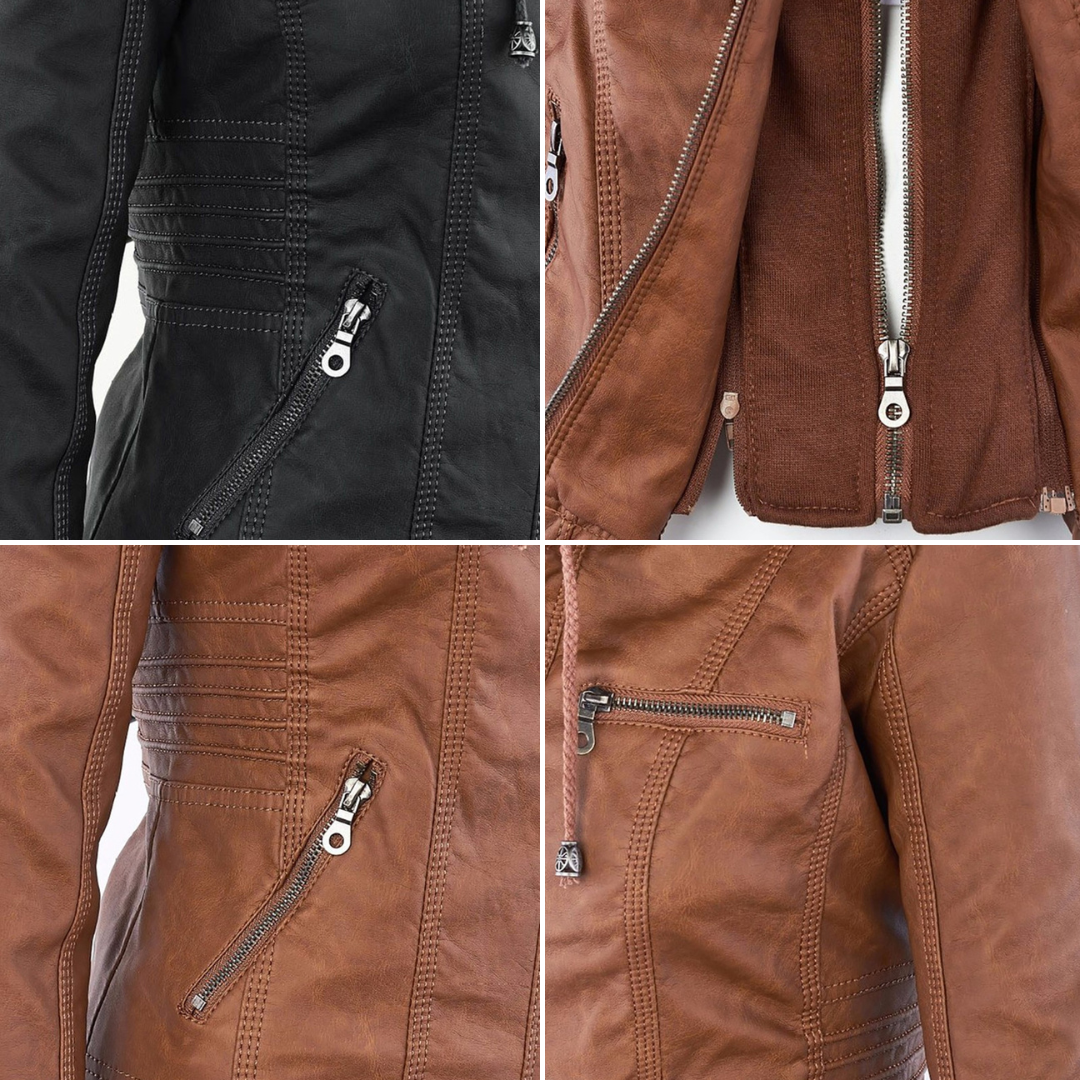 Femme™ | Waterproof Leather Jacket with Hood