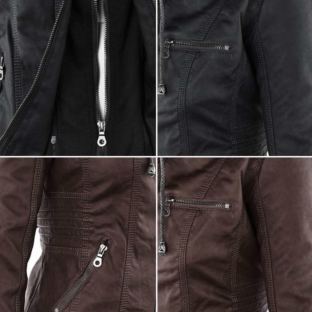 Femme™ | Waterproof Leather Jacket with Hood