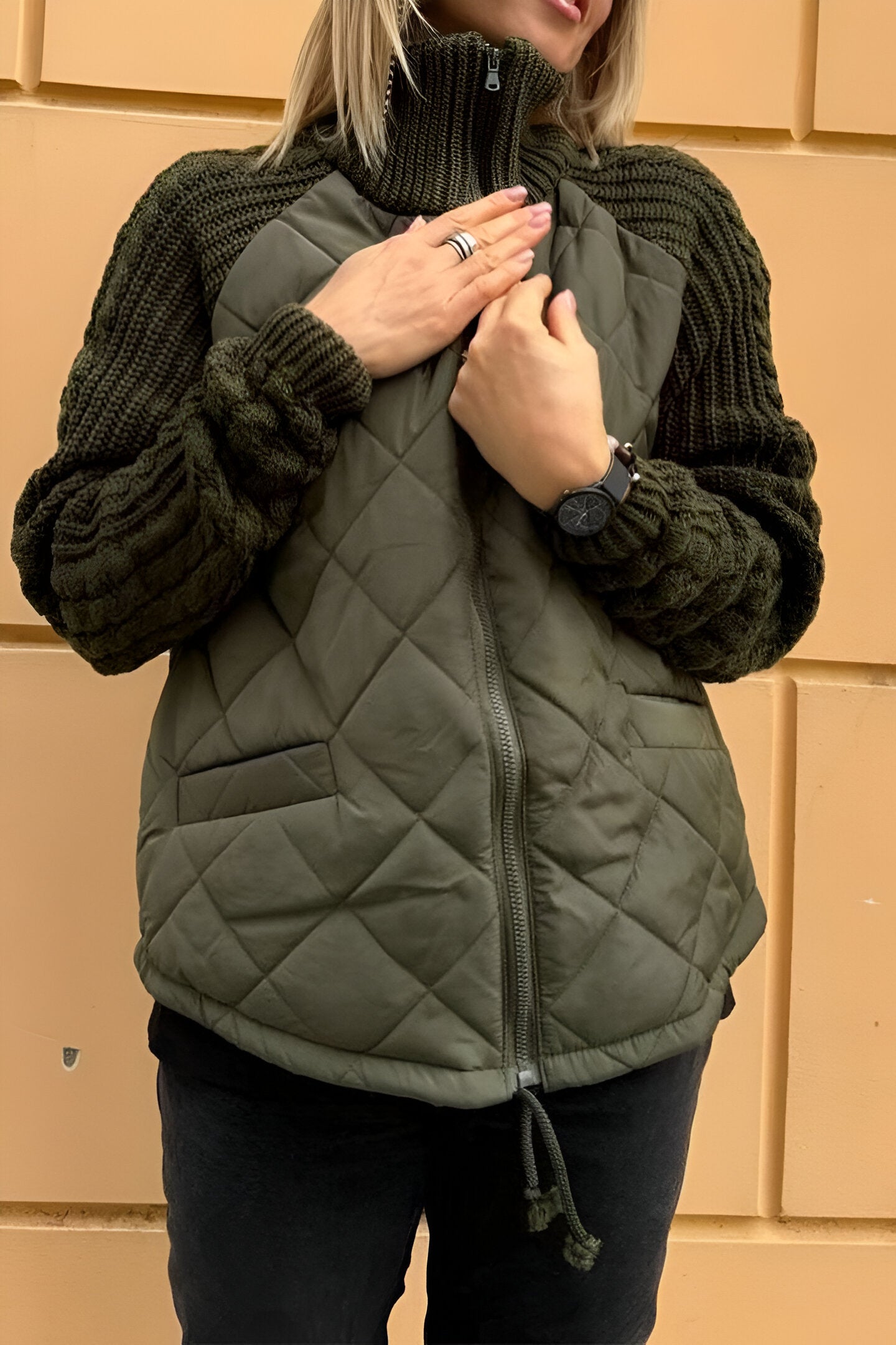 Femme™ | Patchwork Knit Zip Jacket