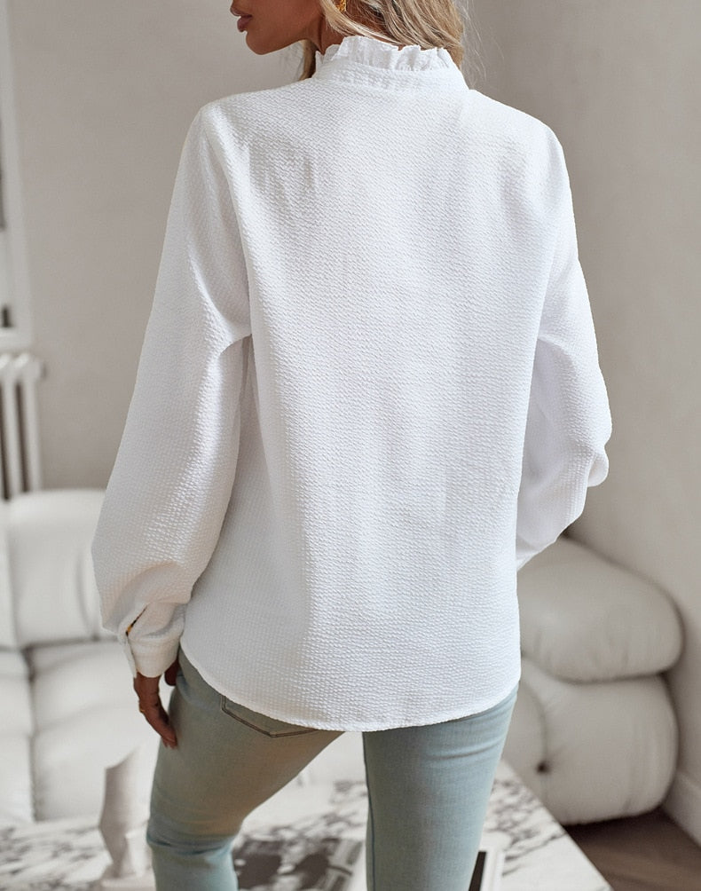 Femme™ | Textured Ruffle Collar Blouse