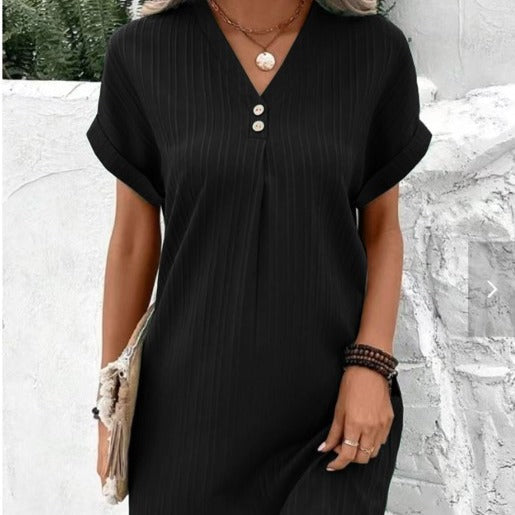 Femme™ | Button Detail V-Neck Dress
