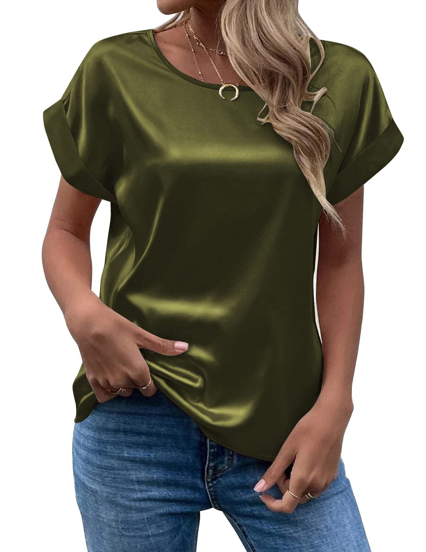 Femme™ | Satin Rolled Sleeve Blouse