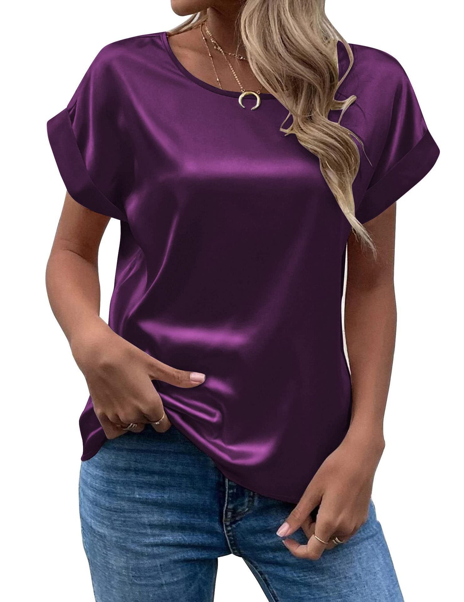 Femme™ | Satin Rolled Sleeve Blouse