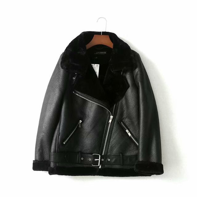 Femme™ | Leather Jacket with Zipper Fur
