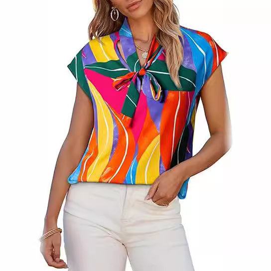 Femme™ | Abstract Print Tie-Neck Blouse