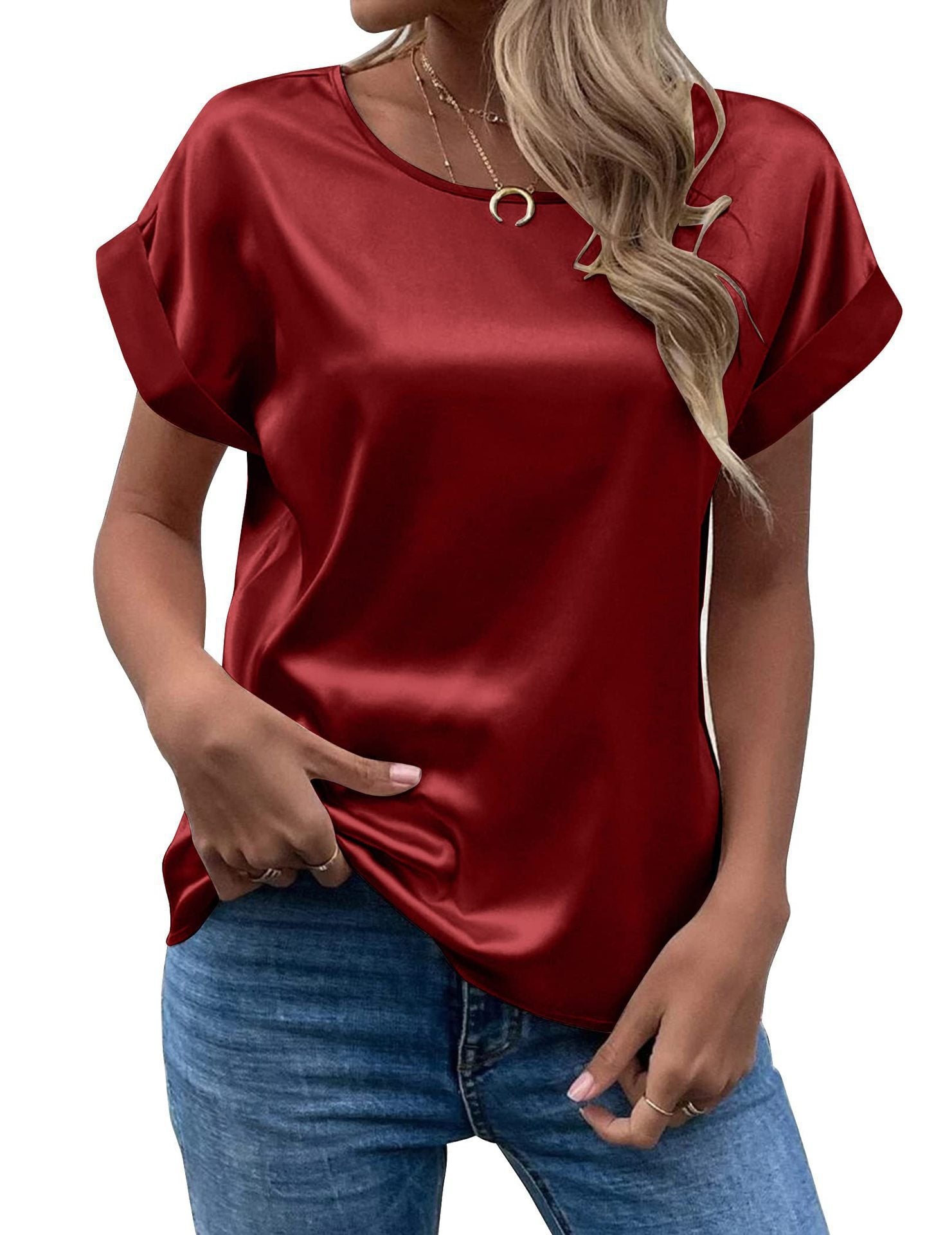 Femme™ | Satin Rolled Sleeve Blouse