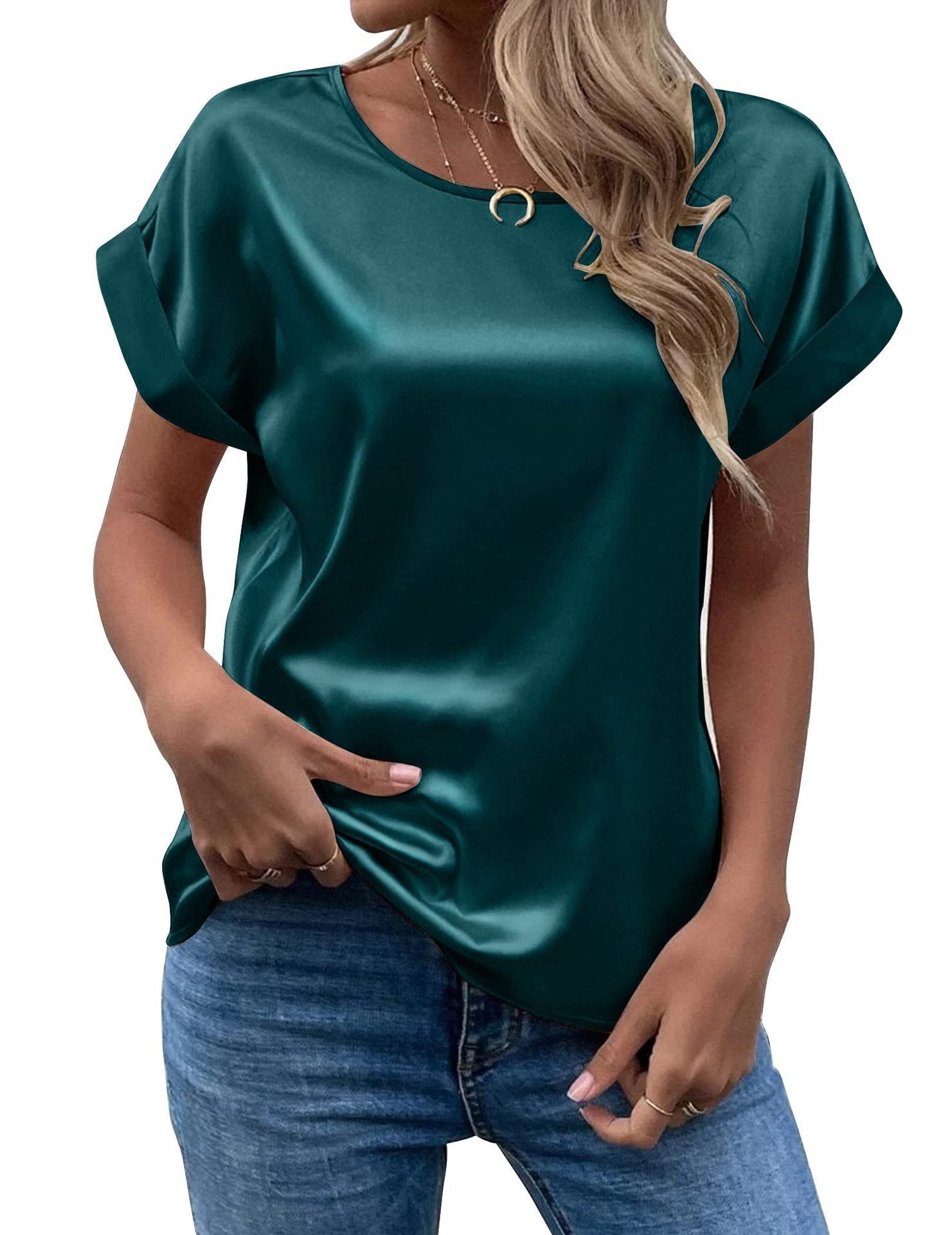 Femme™ | Satin Rolled Sleeve Blouse
