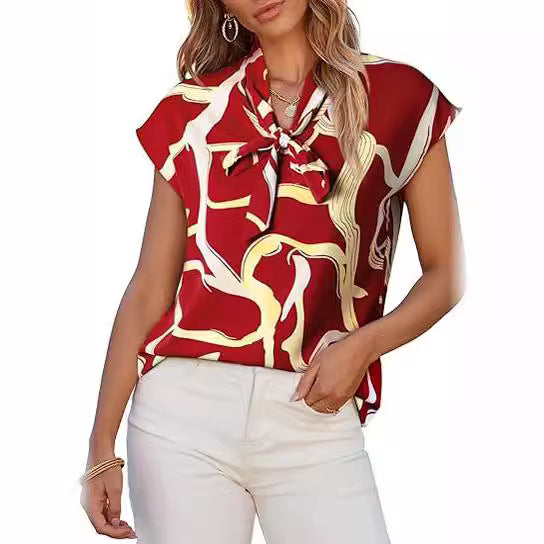 Femme™ | Abstract Print Tie-Neck Blouse
