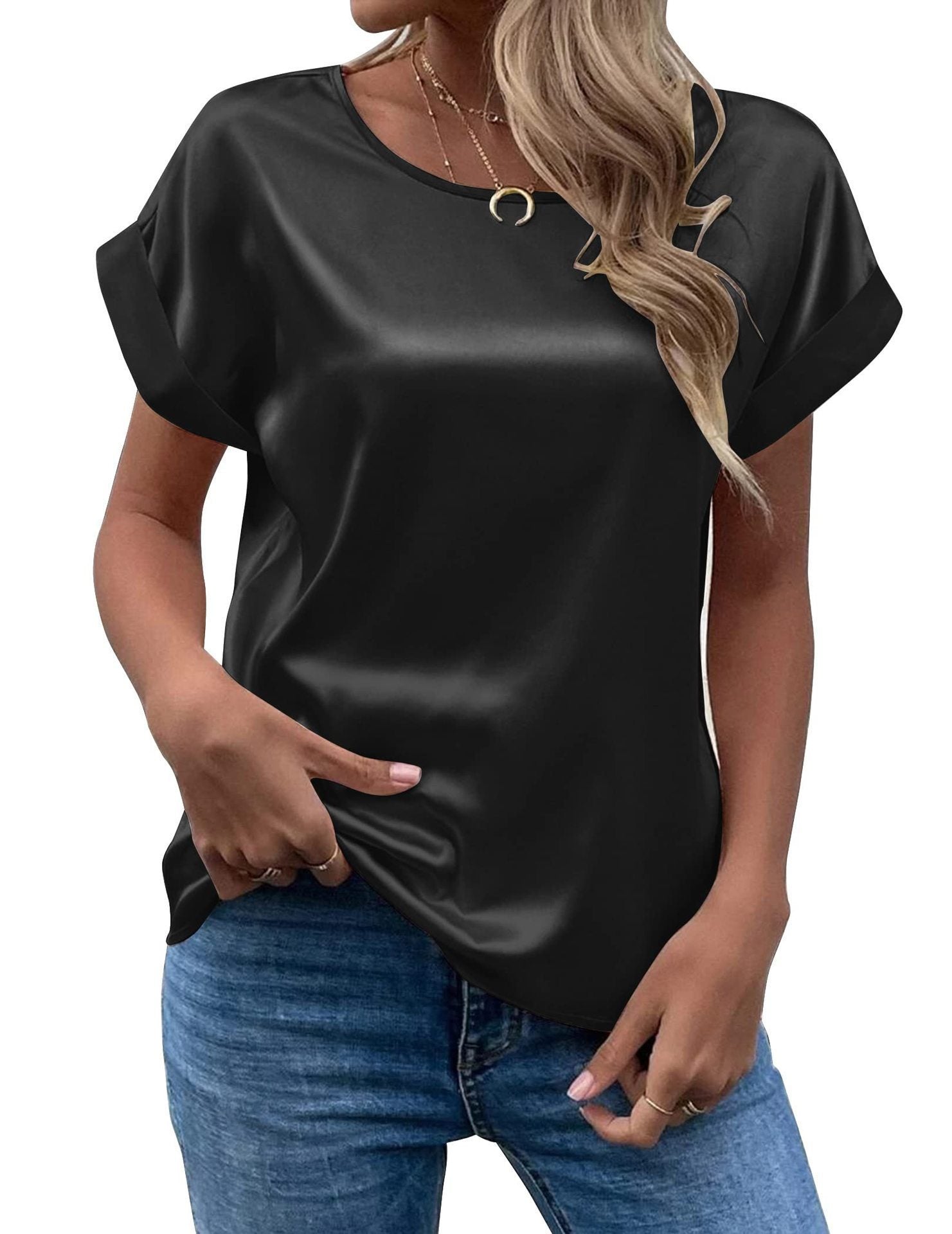Femme™ | Satin Rolled Sleeve Blouse