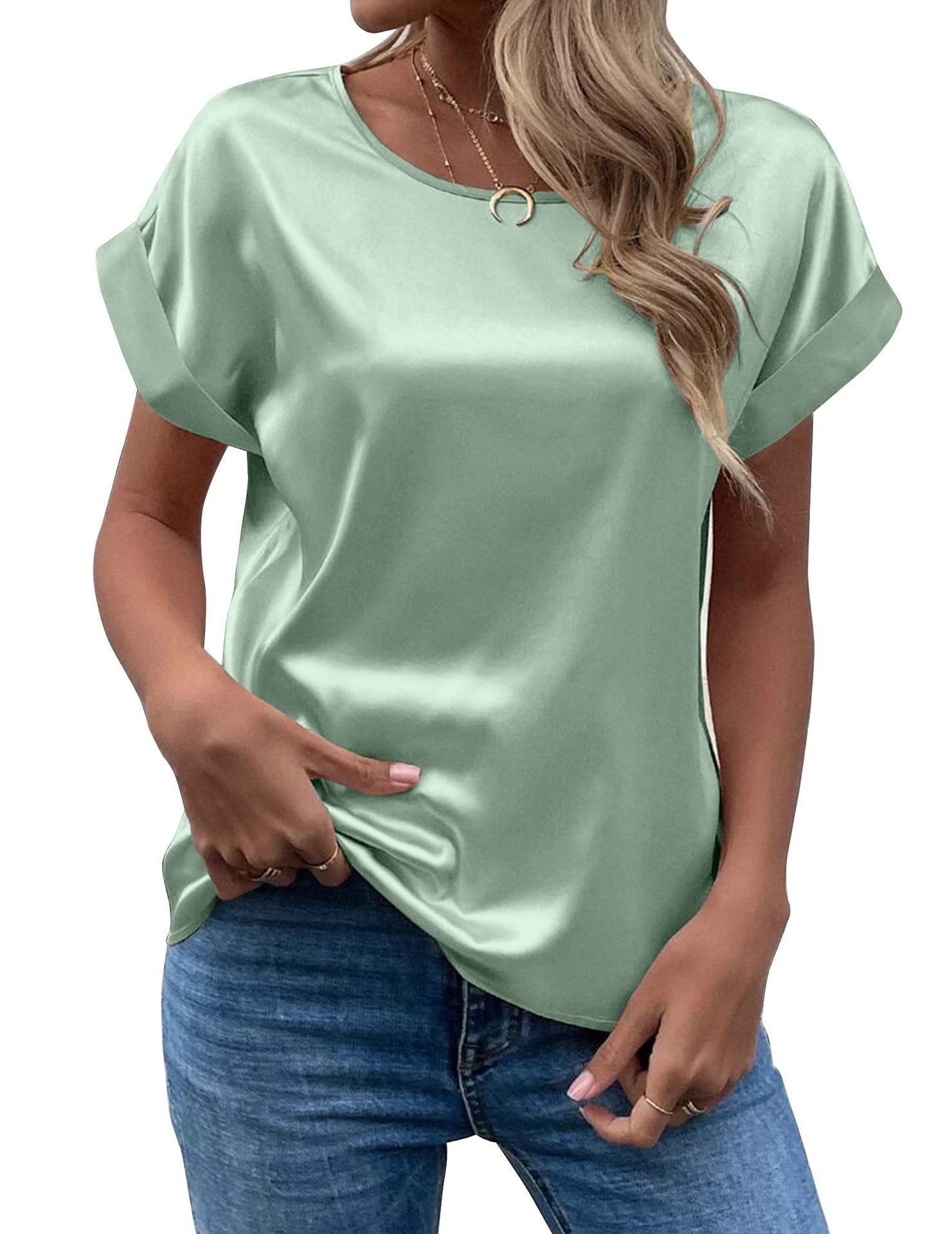 Femme™ | Satin Rolled Sleeve Blouse