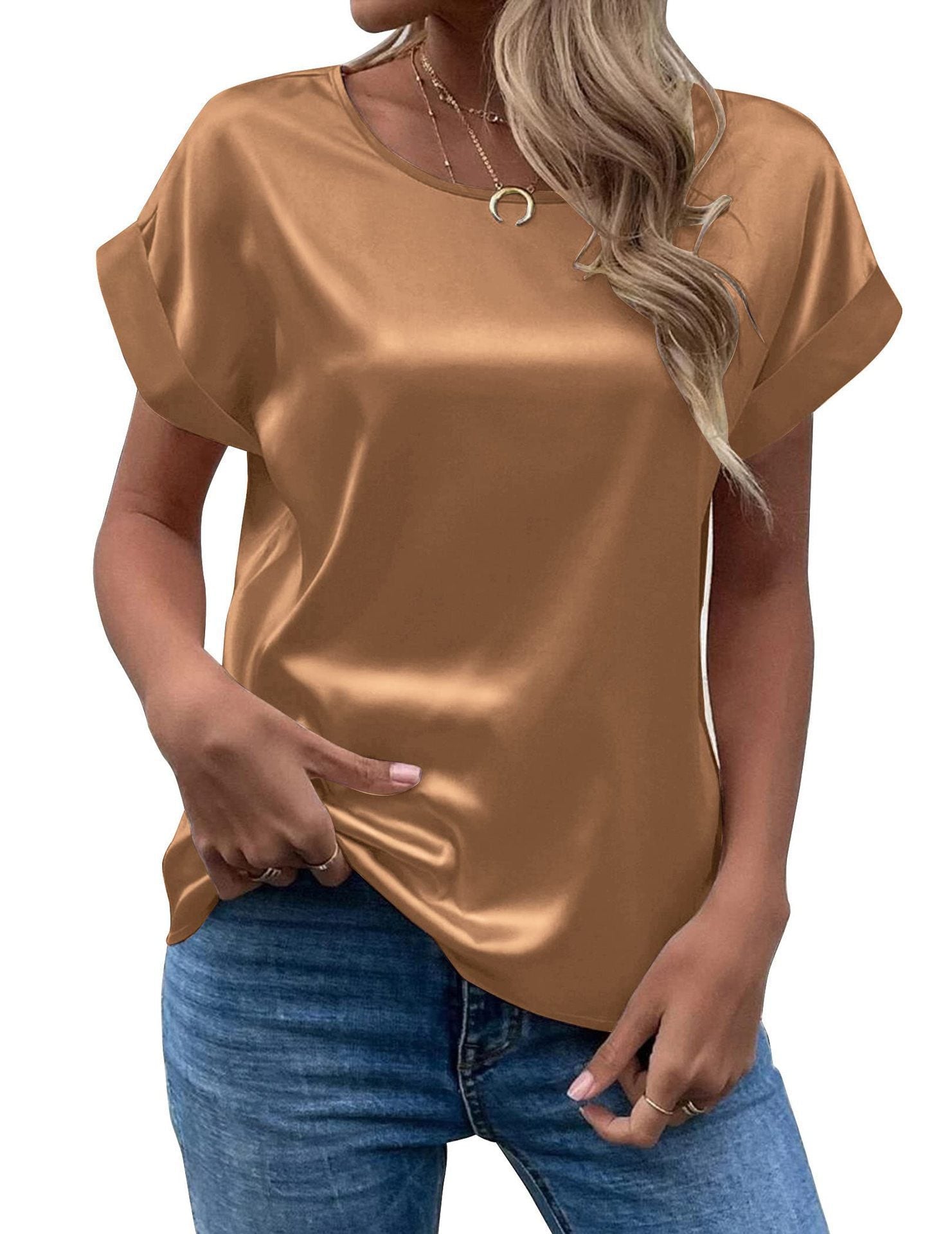 Femme™ | Satin Rolled Sleeve Blouse