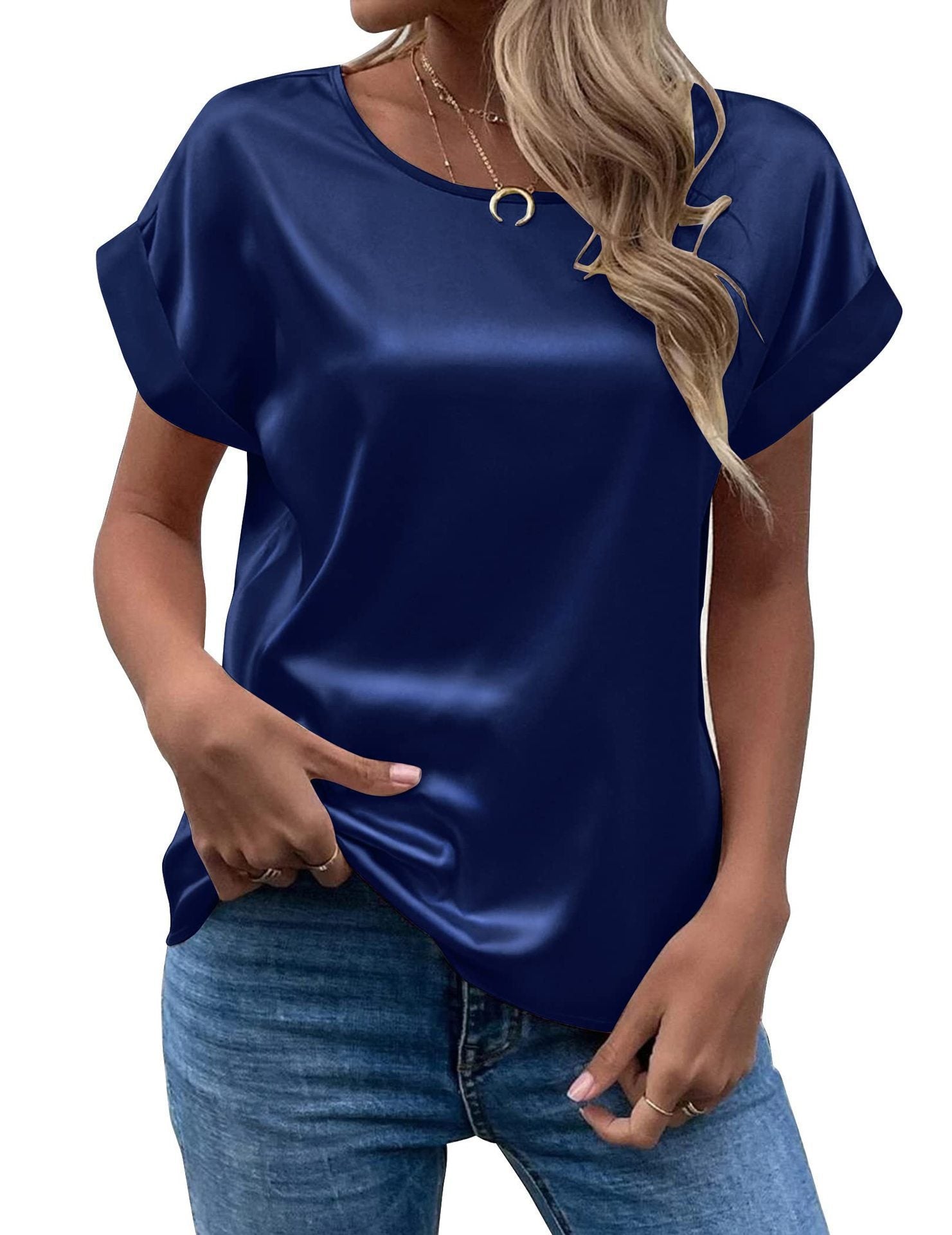 Femme™ | Satin Rolled Sleeve Blouse