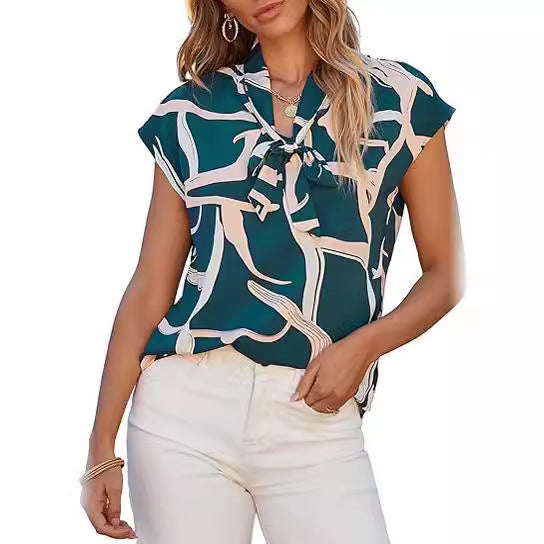 Femme™ | Abstract Print Tie-Neck Blouse