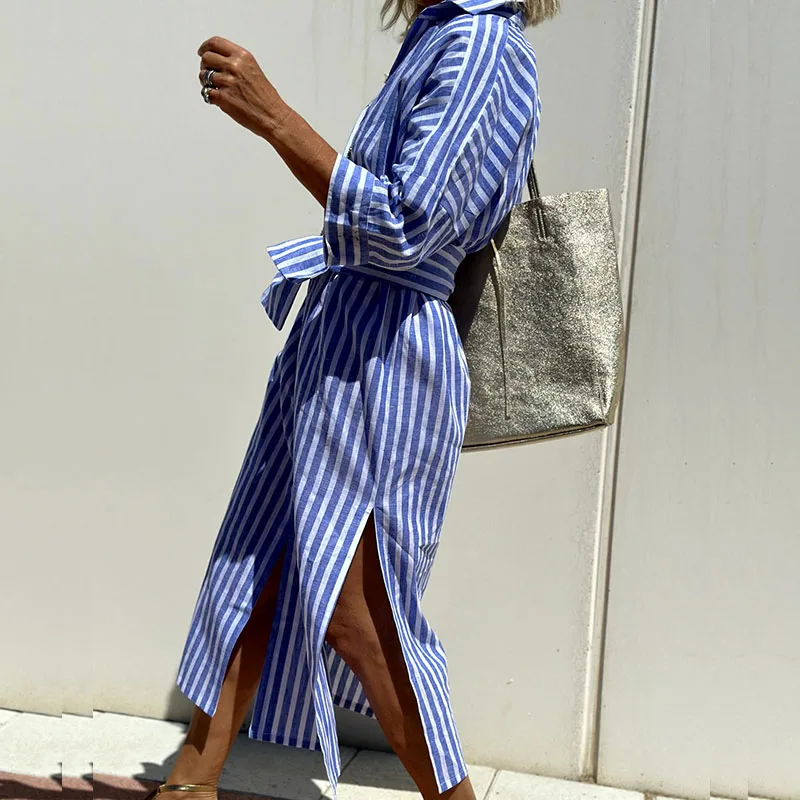Femme™ | Striped Button-Up Shirt Dress