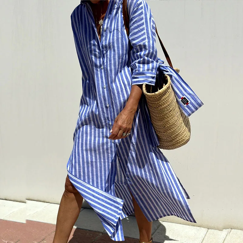Femme™ | Striped Button-Up Shirt Dress