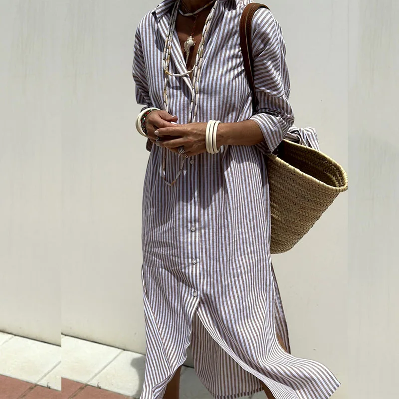 Femme™ | Striped Button-Up Shirt Dress