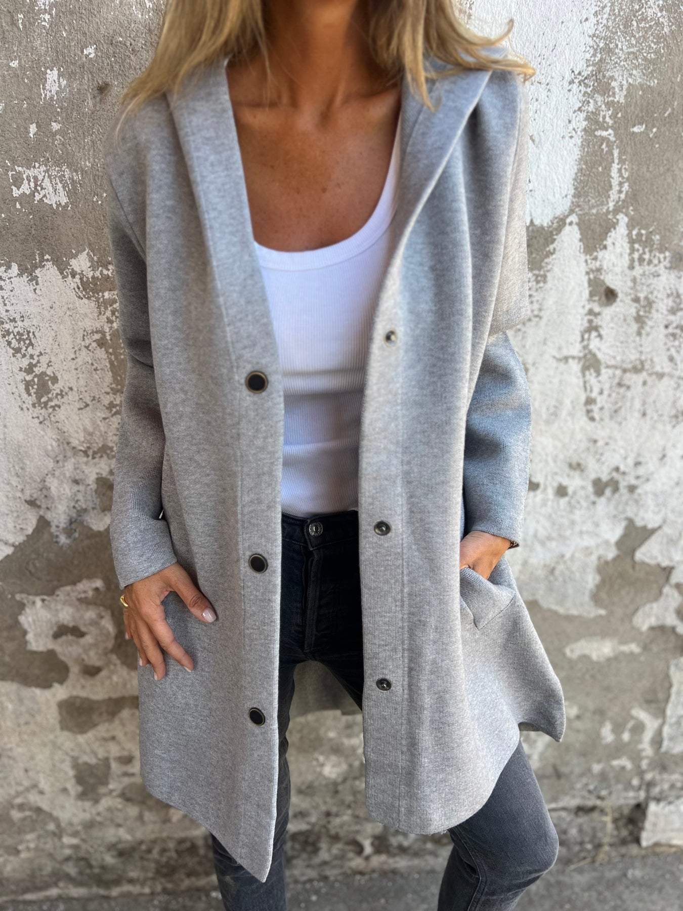 Femme™ | Button-detailed Hooded Cardigan