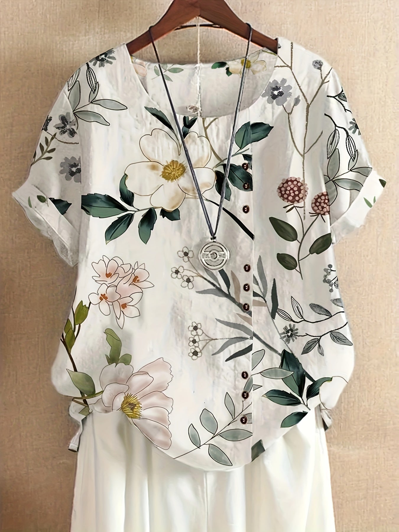Femme™ | Floral Button Detail Blouse