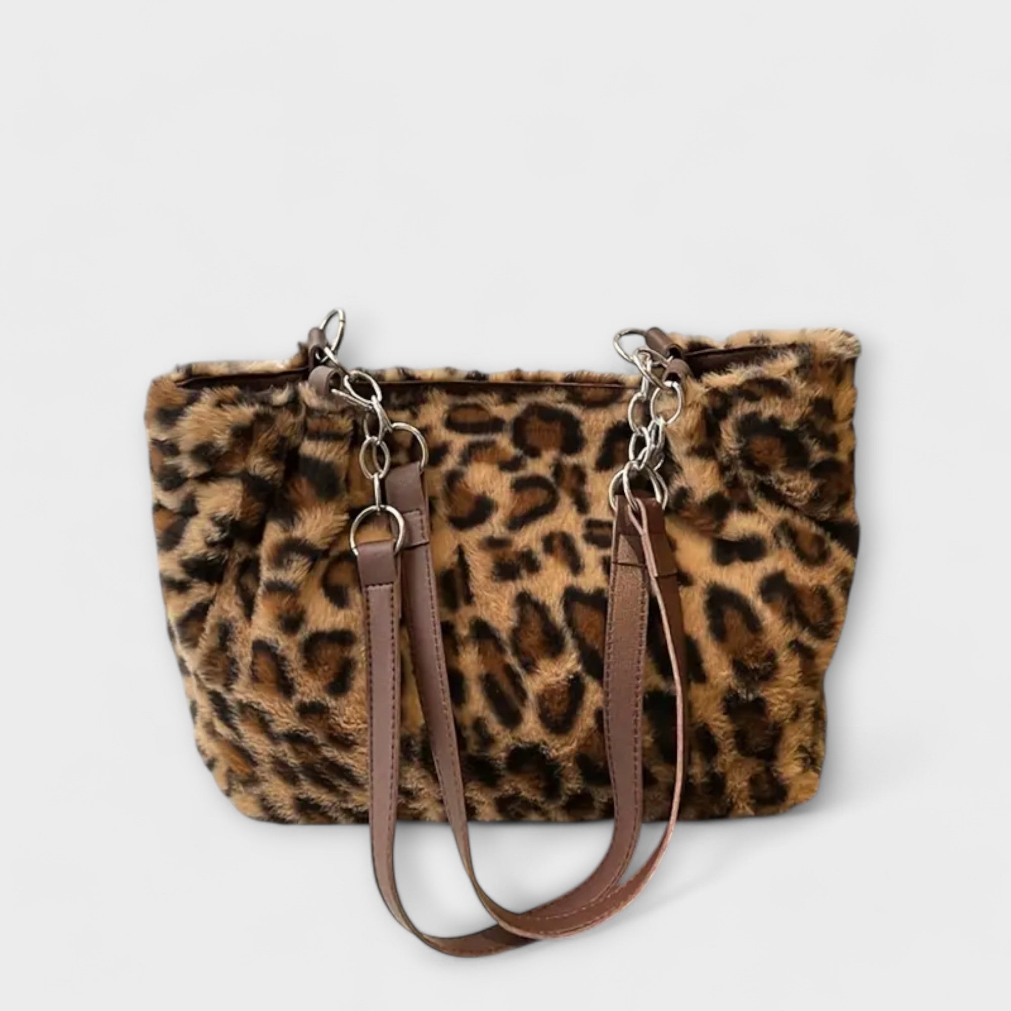Femme™ | Trendy Leopard Skin Inspired Tote in Soft Faux Fur