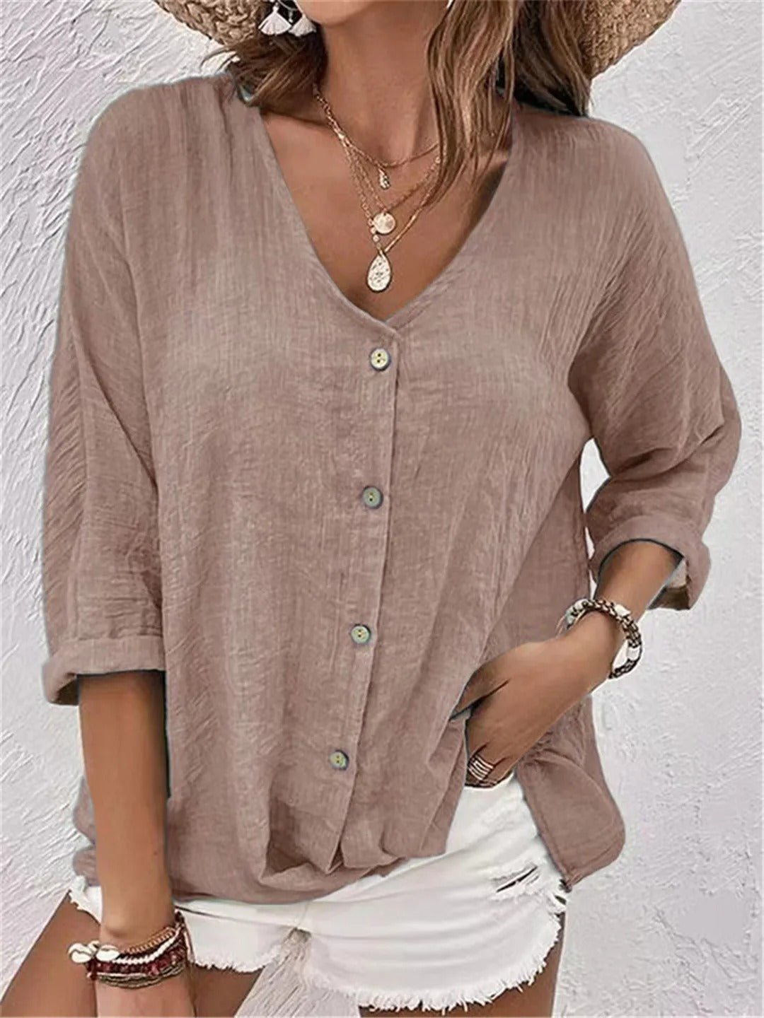 Femme™ | Lightweight V-Neck Button Top