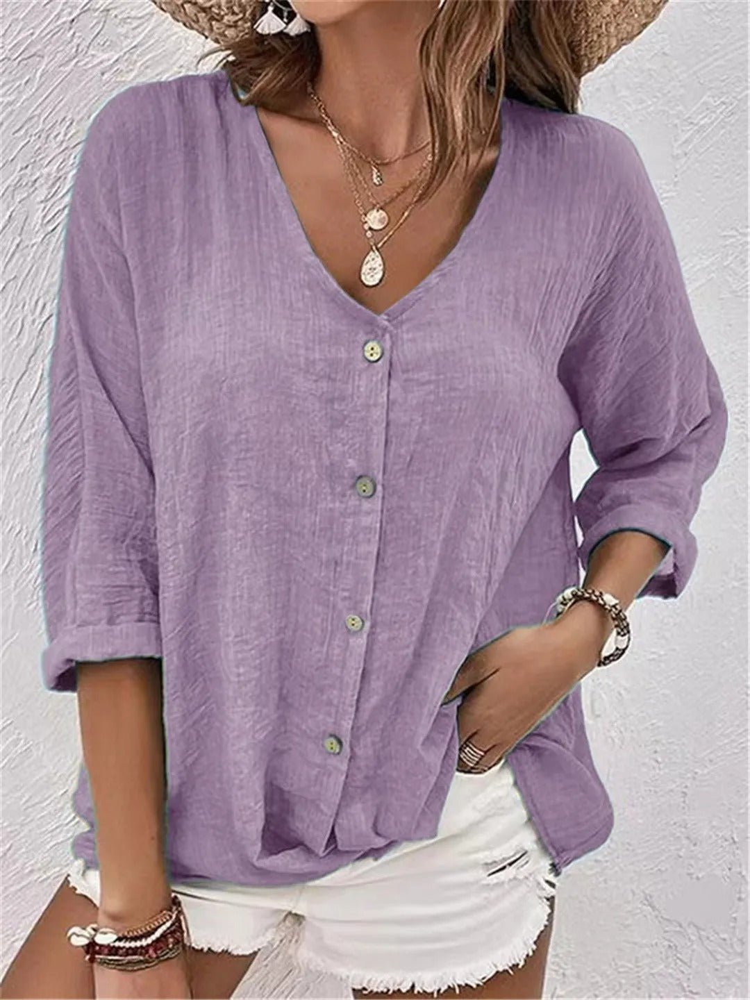 Femme™ | Lightweight V-Neck Button Top