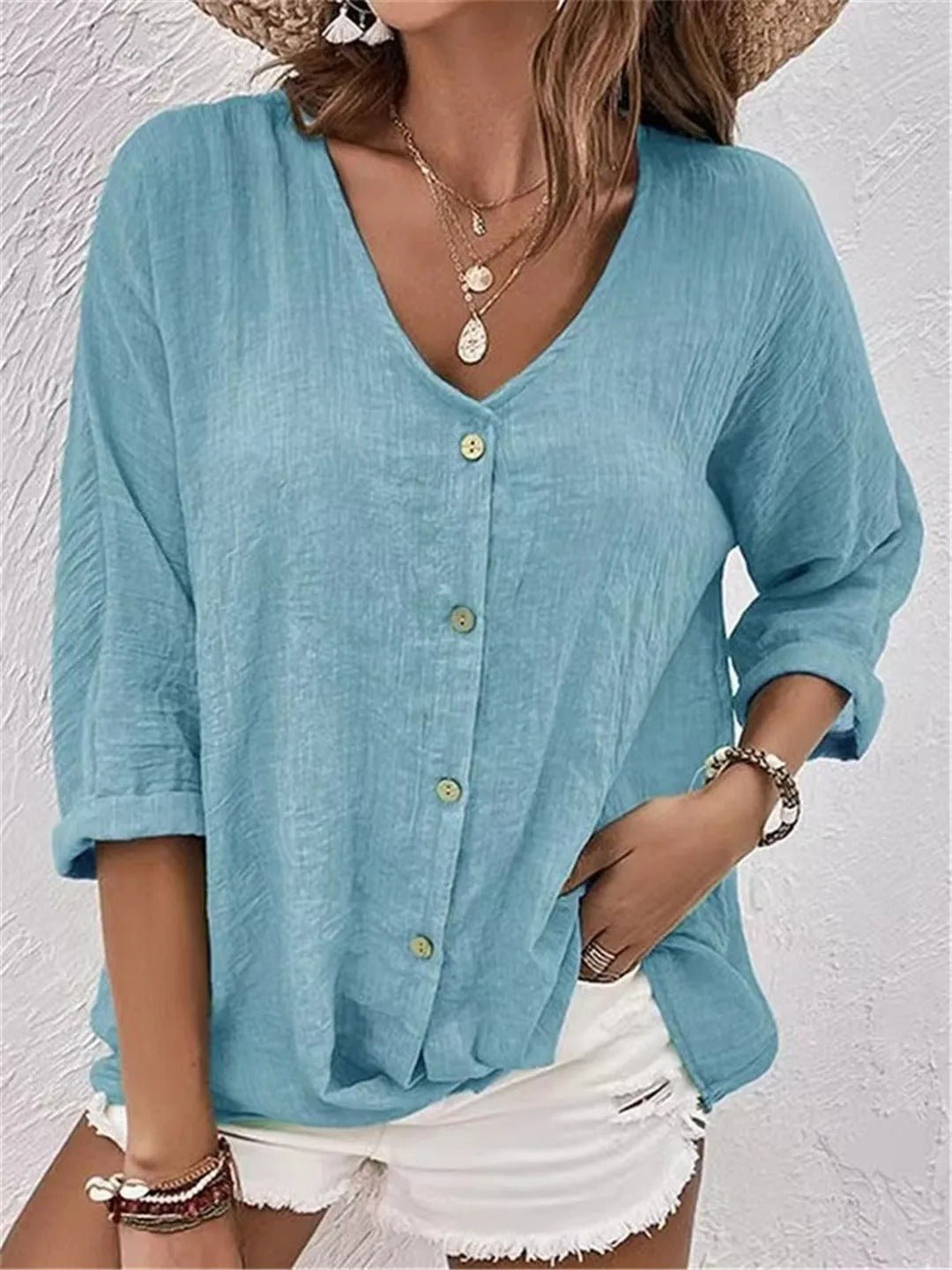 Femme™ | Lightweight V-Neck Button Top
