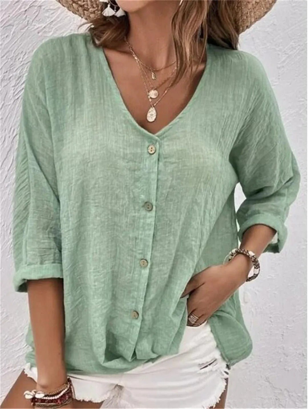Femme™ | Lightweight V-Neck Button Top