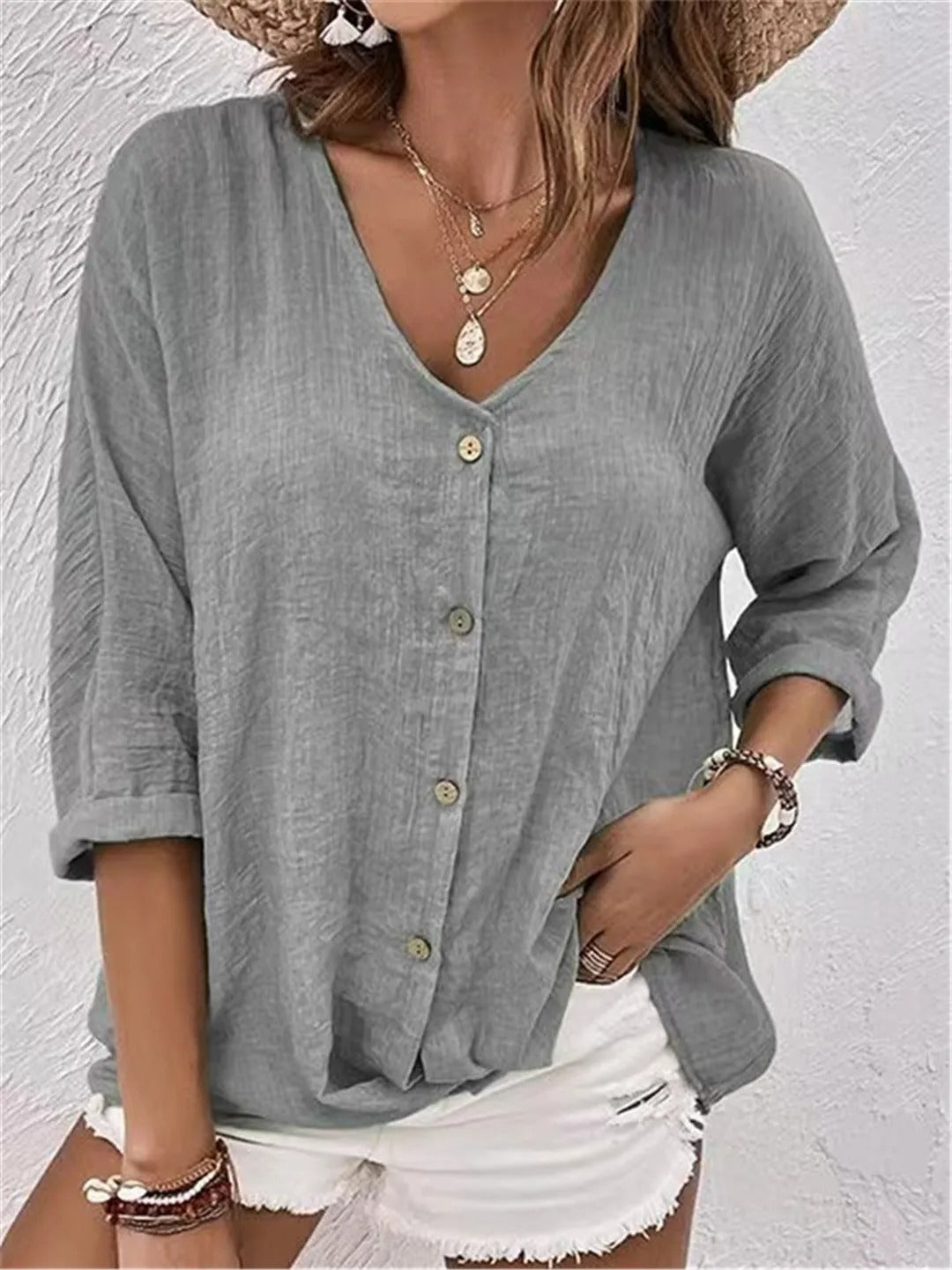 Femme™ | Lightweight V-Neck Button Top