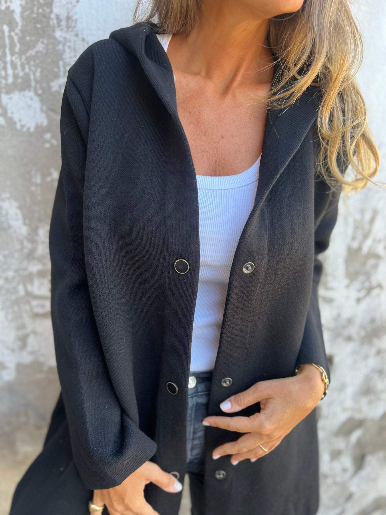 Femme™ | Button-detailed Hooded Cardigan