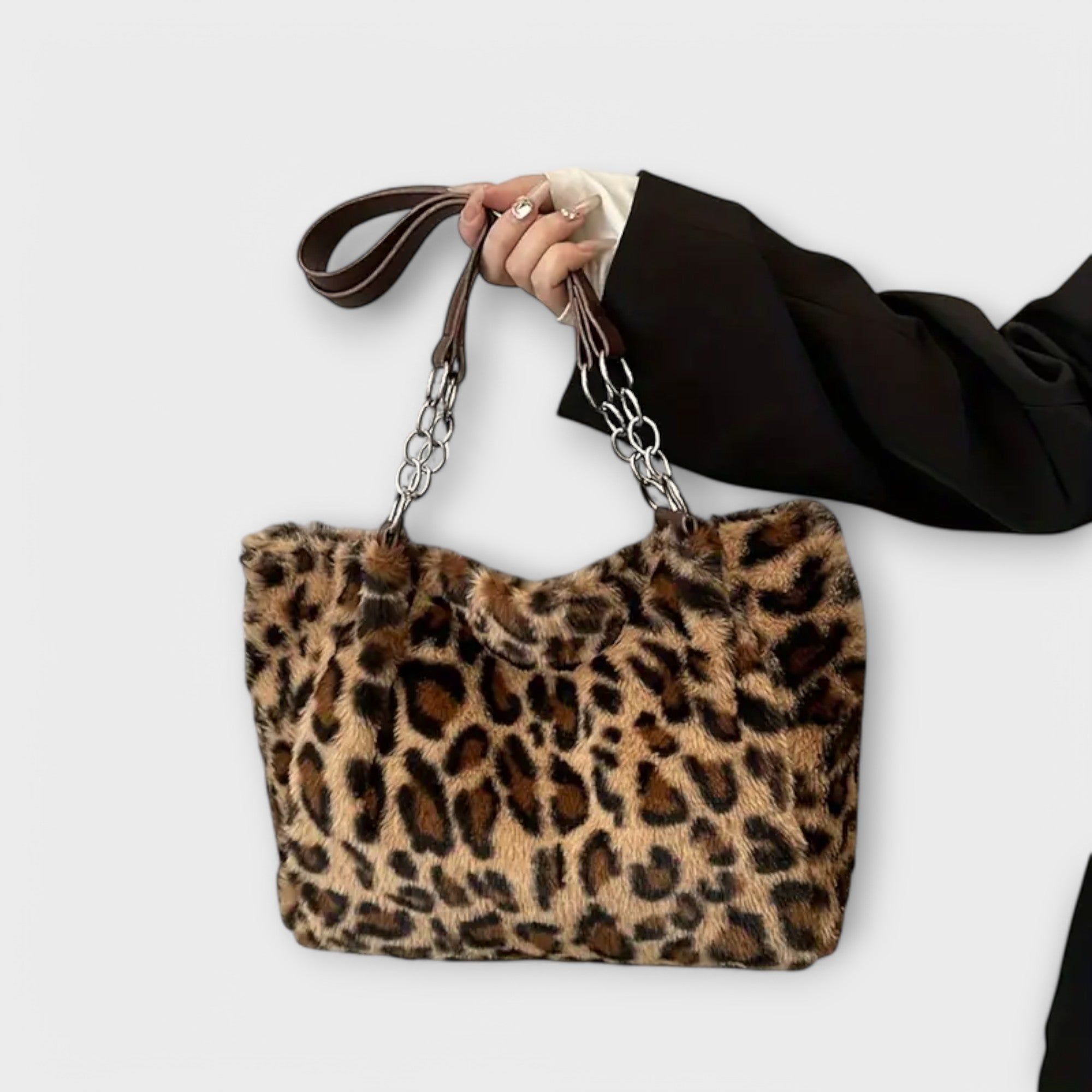 Femme™ | Trendy Leopard Skin Inspired Tote in Soft Faux Fur