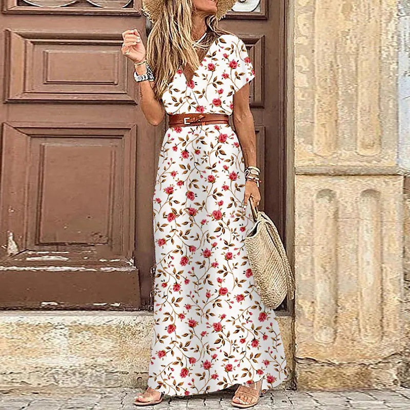 Femme™ | Long Bohemian Dress with Gathered Waist