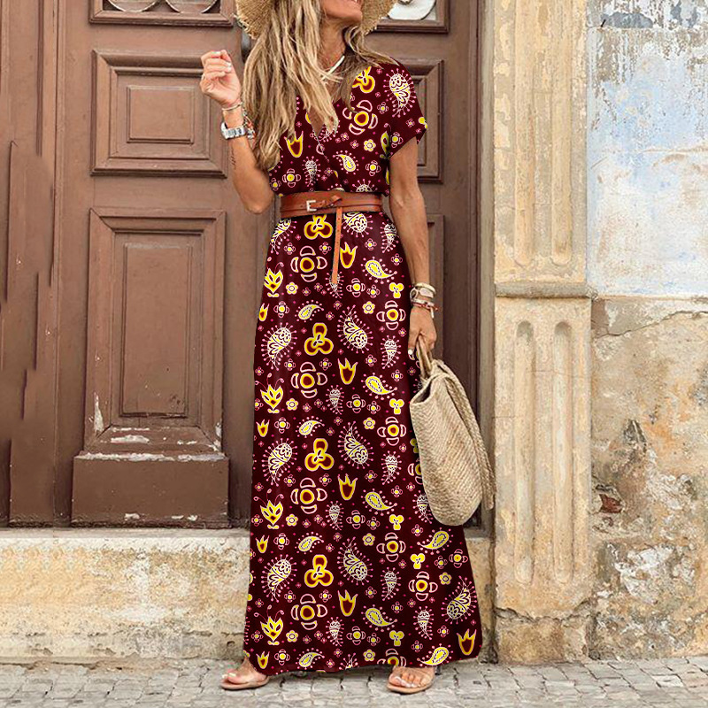 Femme™ | Long Bohemian Dress with Gathered Waist