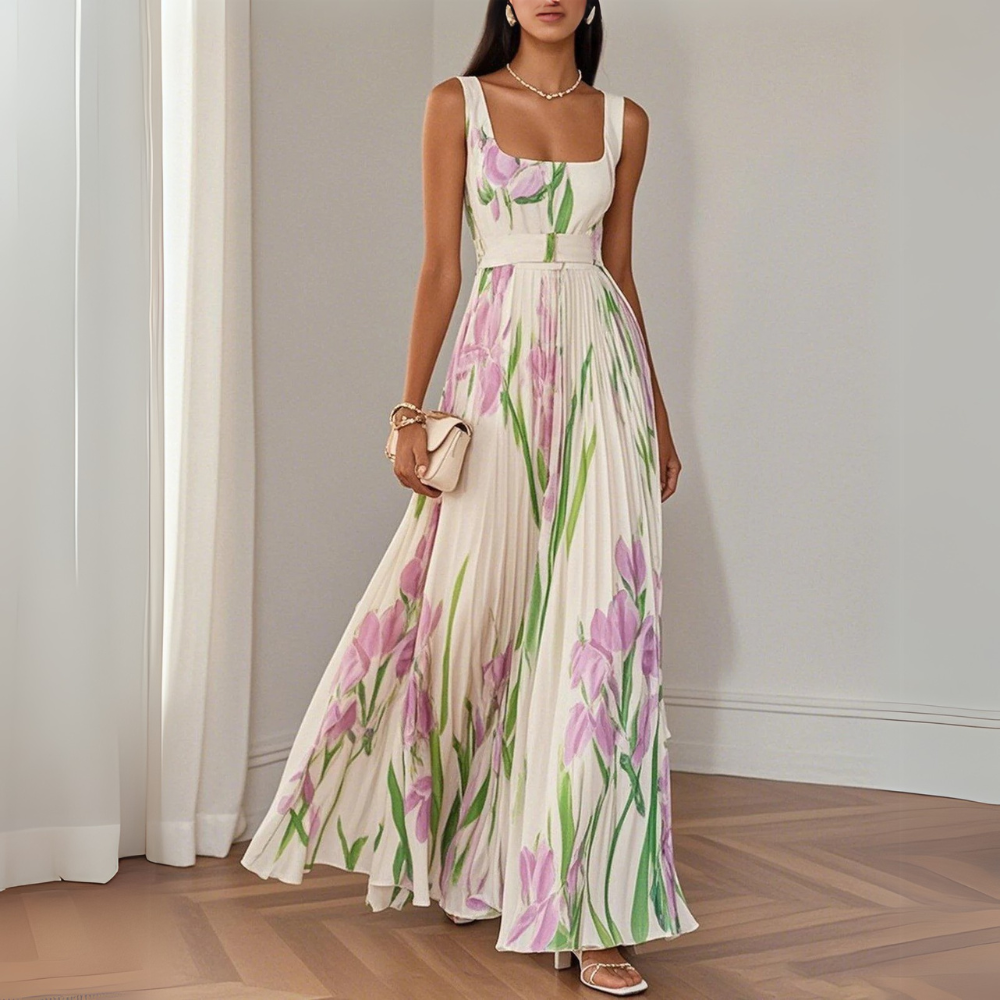 Femme™ | Stylish Long Pleated Floral Dress for Women
