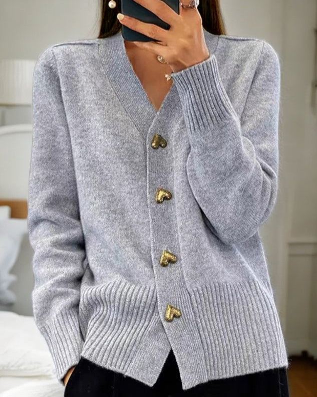 Femme™ | Elegant Heart Button Cardigan