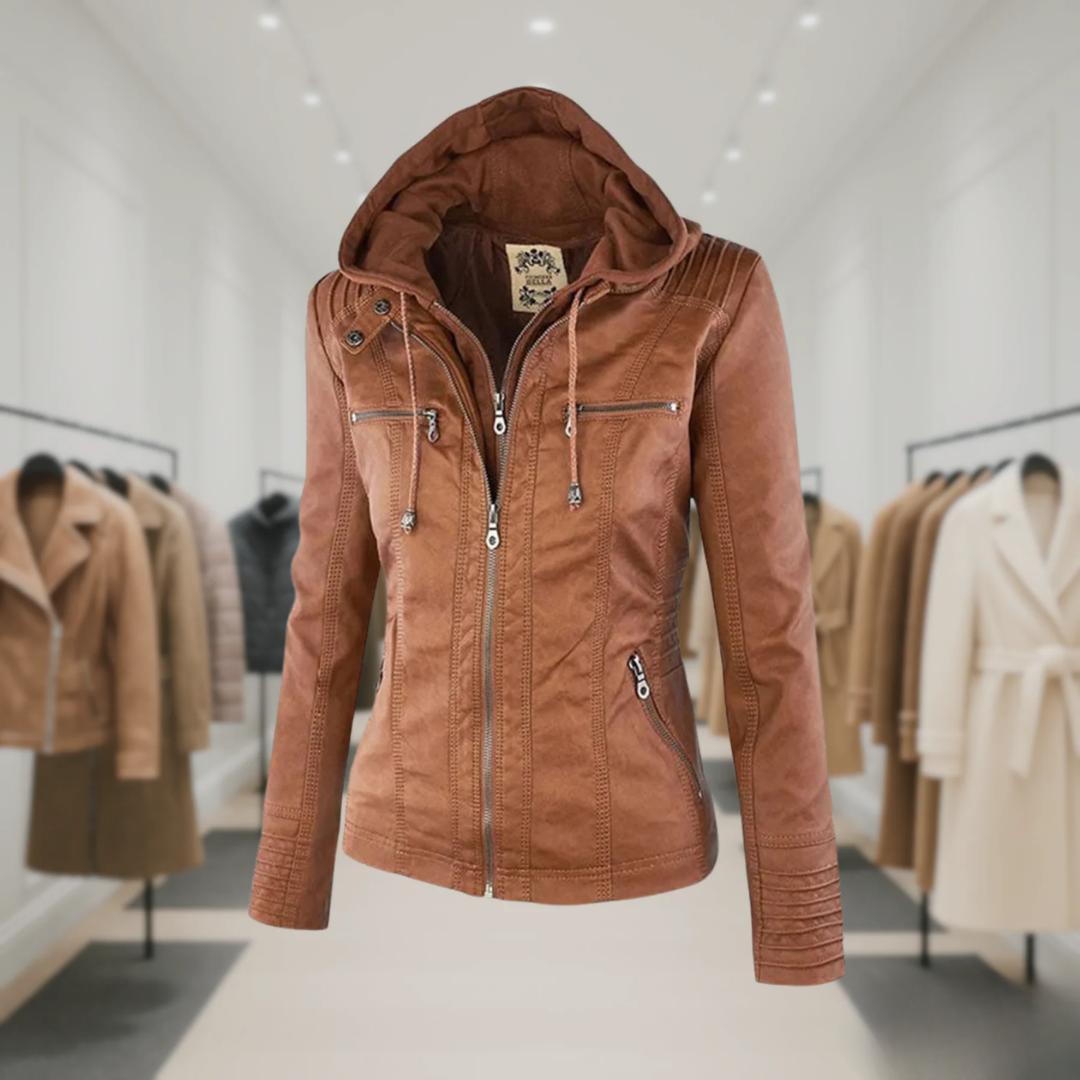 Femme™ | Waterproof Leather Jacket with Hood