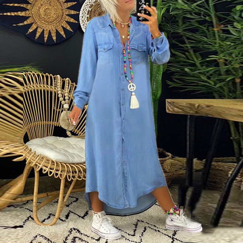 Femme™ | Long Sleeve Denim Maxi Dress