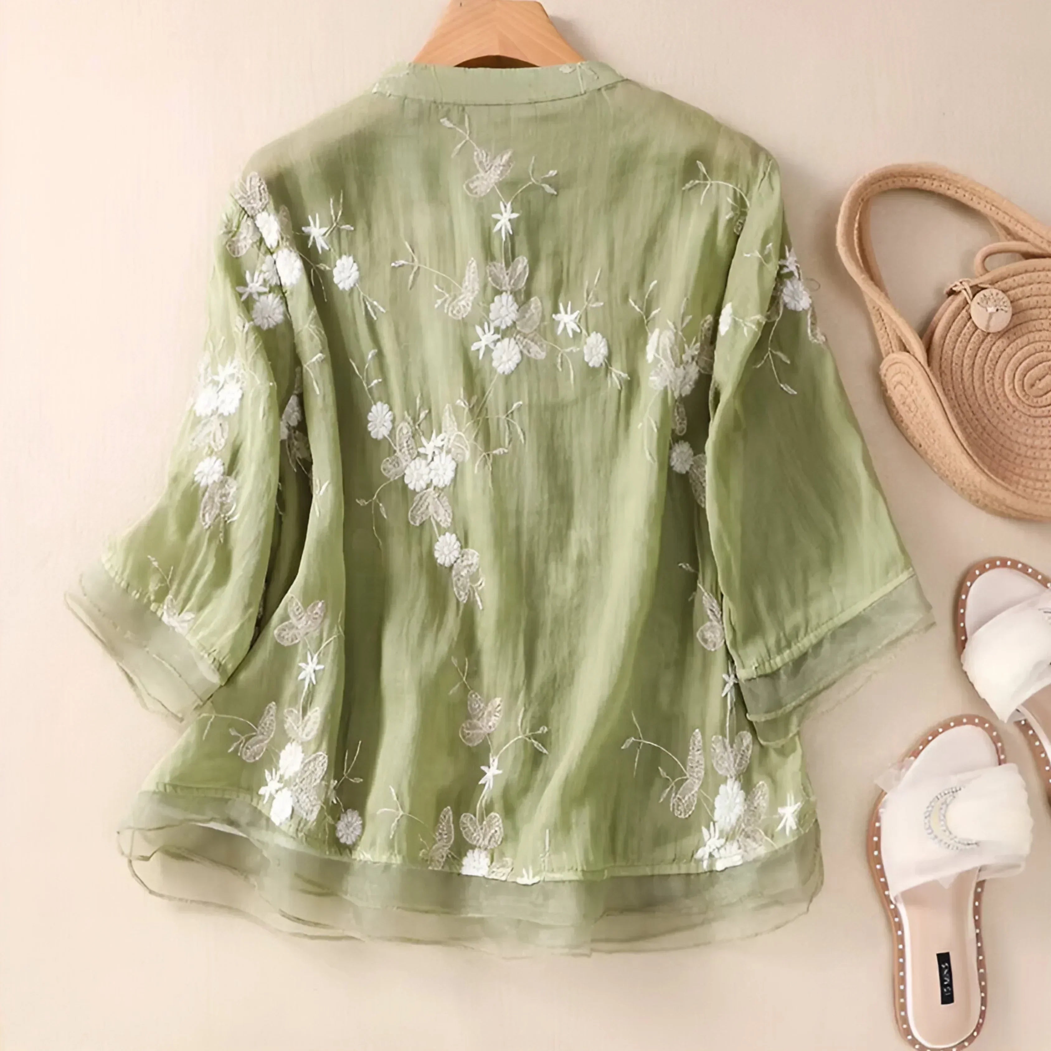 Femme™ | Embroidered Sheer Button Blouse