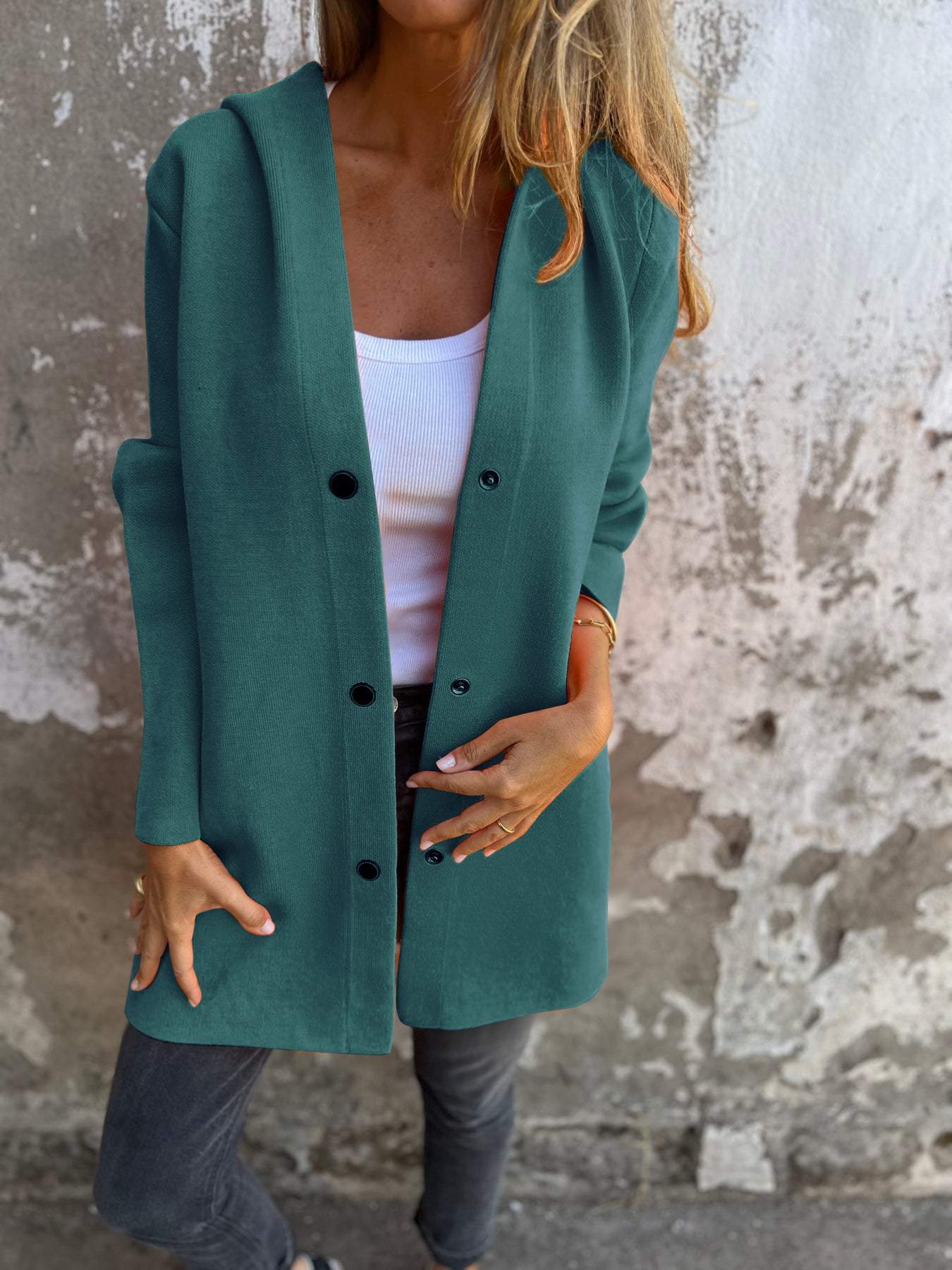Femme™ | Button-detailed Hooded Cardigan