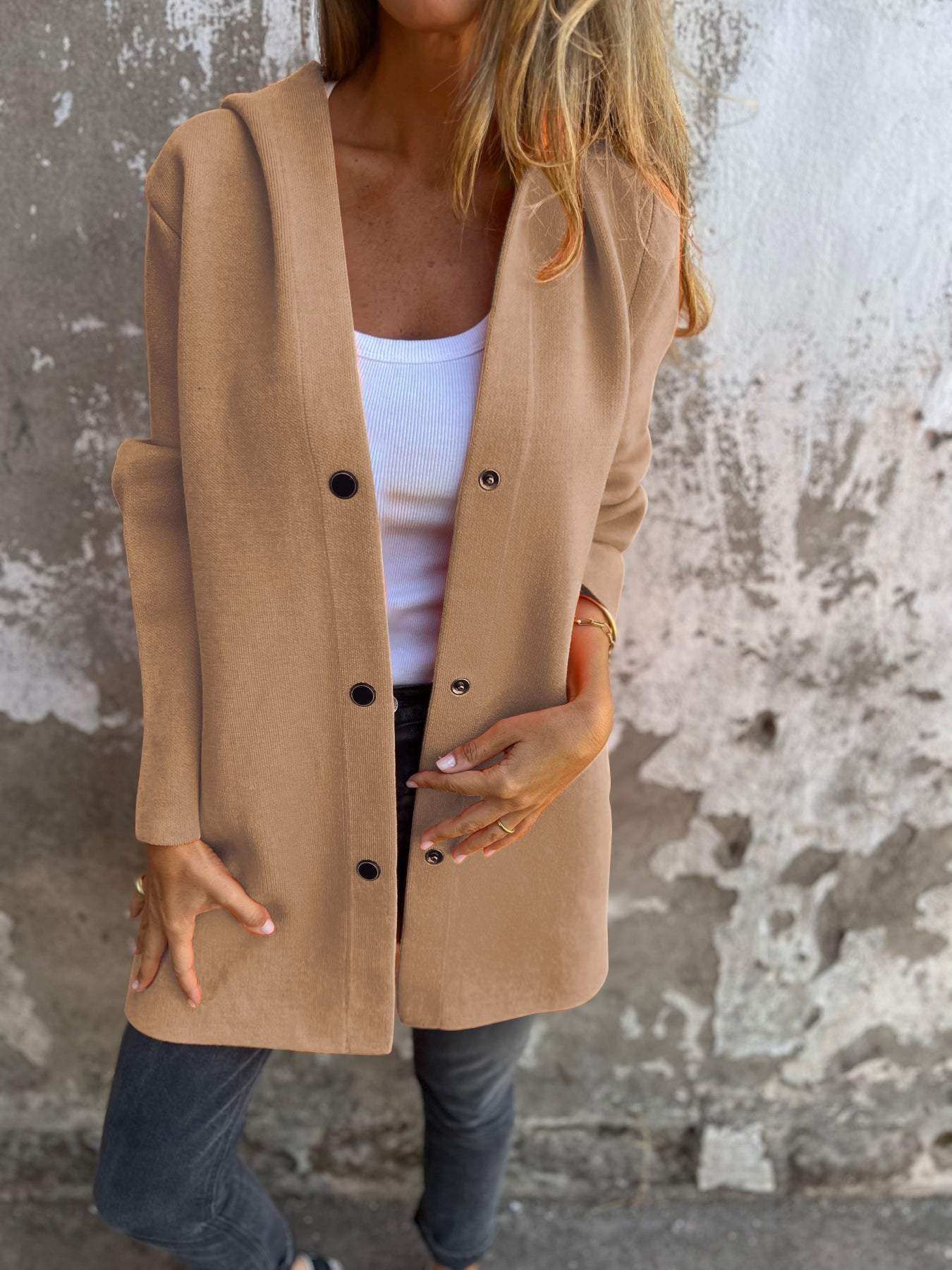 Femme™ | Button-detailed Hooded Cardigan