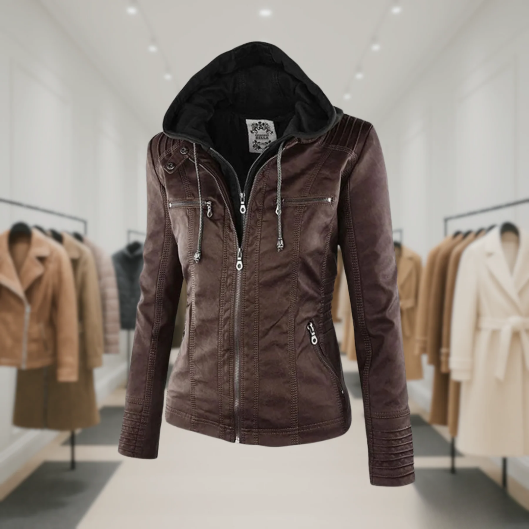 Femme™ | Waterproof Leather Jacket with Hood