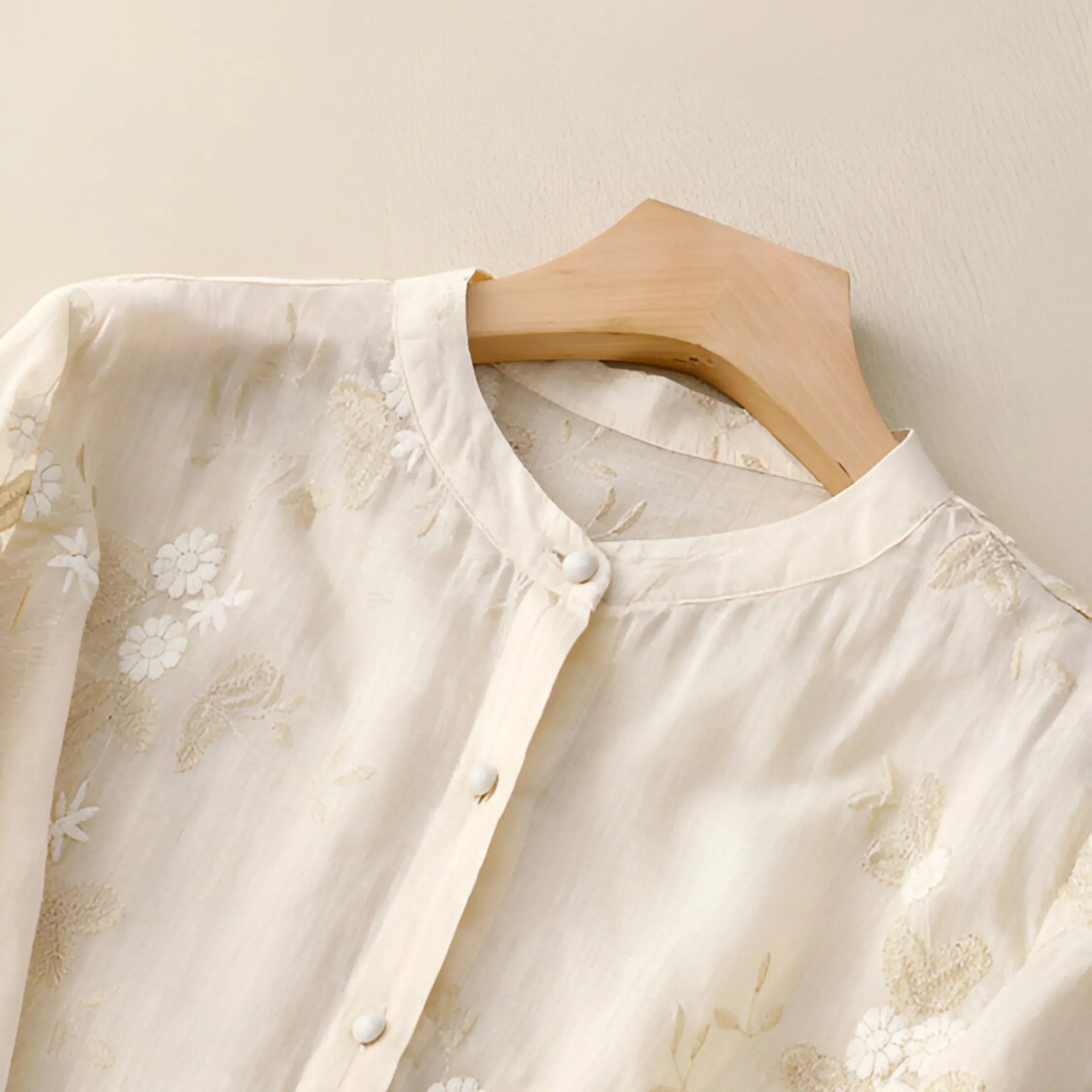 Femme™ | Embroidered Sheer Button Blouse