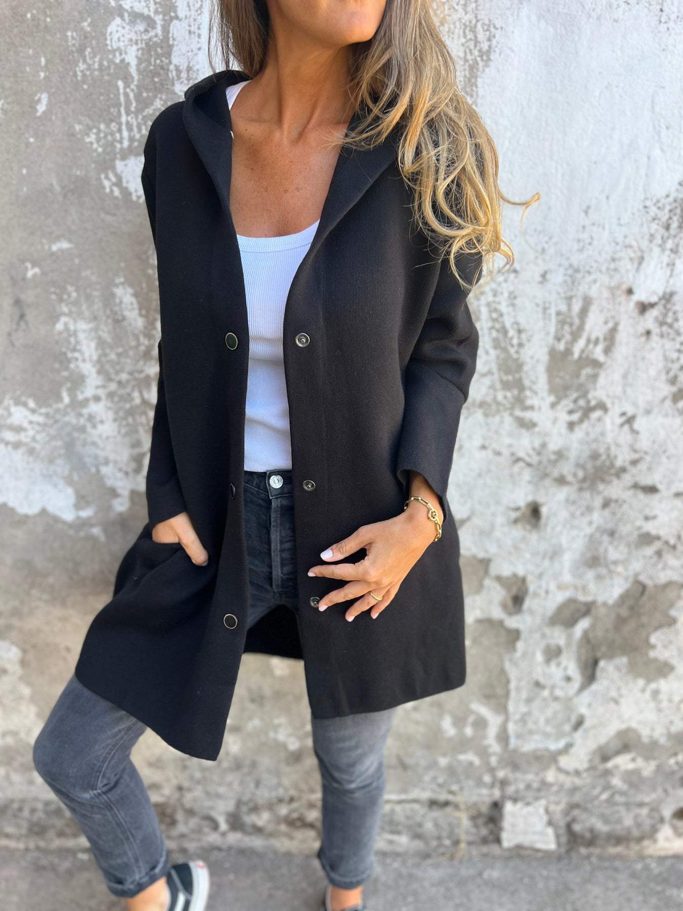 Femme™ | Button-detailed Hooded Cardigan