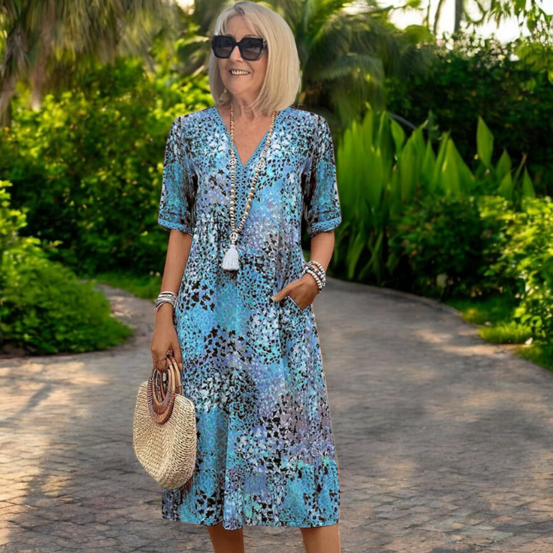 Femme™ | Printed V-Neck Midi Dress